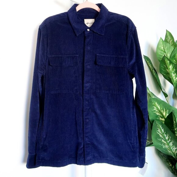 American Eagle Blue Corduroy Oversized Button Up Long Sleeve Trucker Shirt M - Picture 7 of 7
